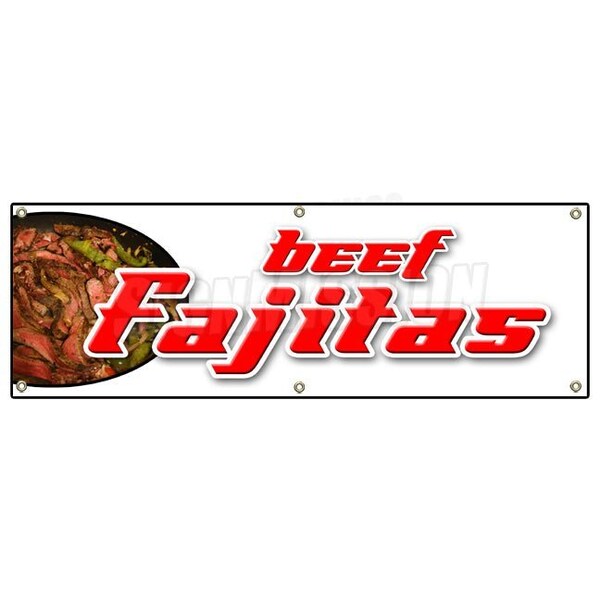 BEEF FAJITAS BANNER SIGN chicken steak mexican tex-mex food tortillas salsa